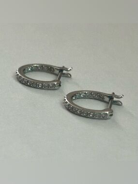 Swarovski Mini Silver Tone Crystal Hoop Earrings Cubic Zirconia Rhodium Plated